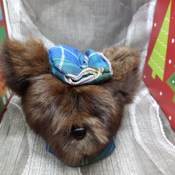 Tartan Teddy Bear Christmas Ornament - Genuine Real Fur - Mink - Picture 3 of 7